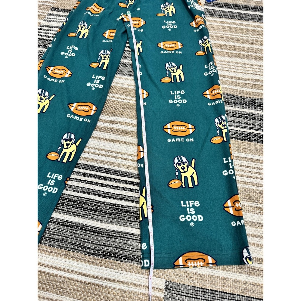 Life Is Good Pajama Pants Mens Small Green Game On Dog Football Lounge Sleepwear - Picture 11 of 14